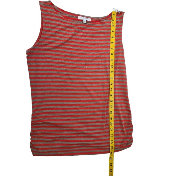 Striped Red & Beige Sleeveless Top With Side Ruching & Button Detail By Kenar - Picture 5 of 6